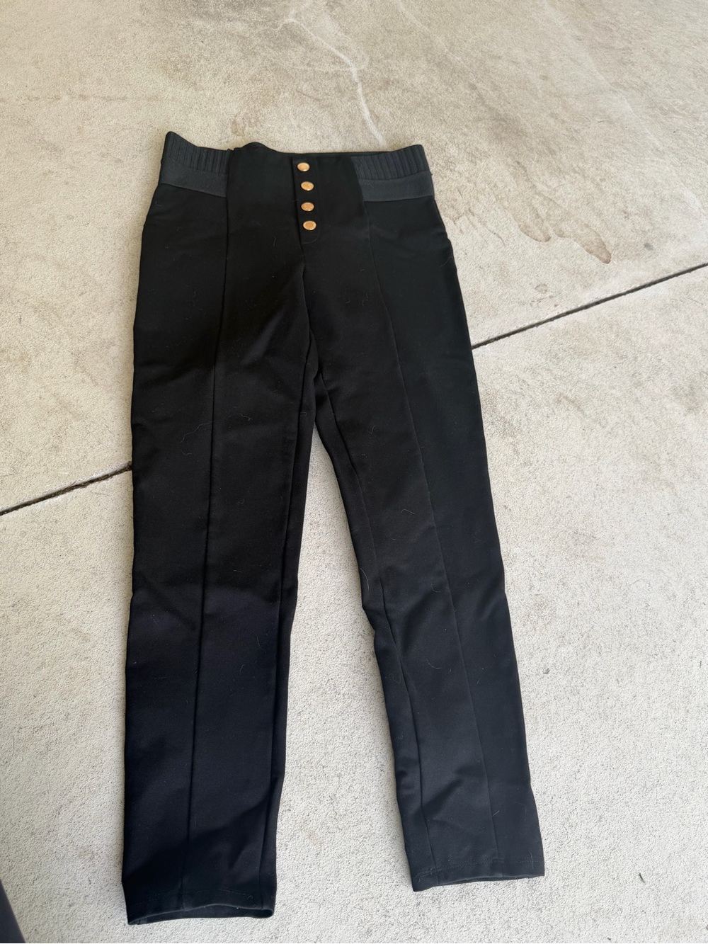 Zara Black Ponte High-Waist Pants with Gold Button Accents
